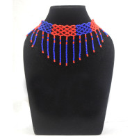 Blue and Red Beaded Choker - Ethnic Inspiration